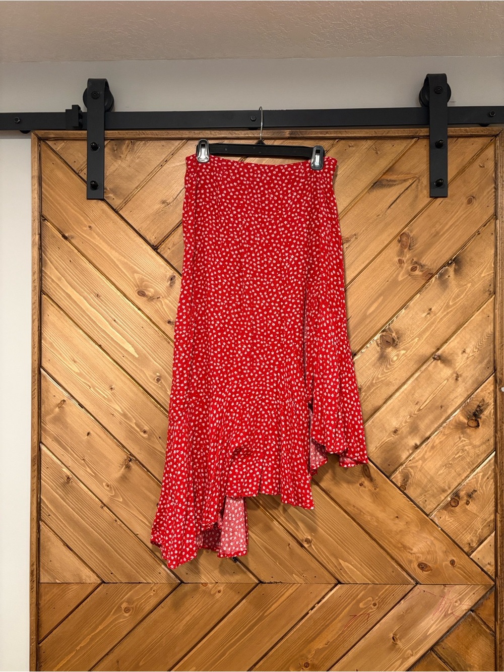 Red Floral Printed Asymmetric Ruffle Skirt Size 6 Ally Fashion 💃